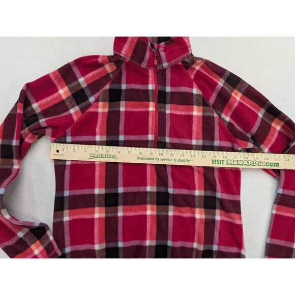 Eddie Bauer Women's Fleece 1/4 Zip Sweater Size S Pink Plaid Pullover - Picture 3 of 11